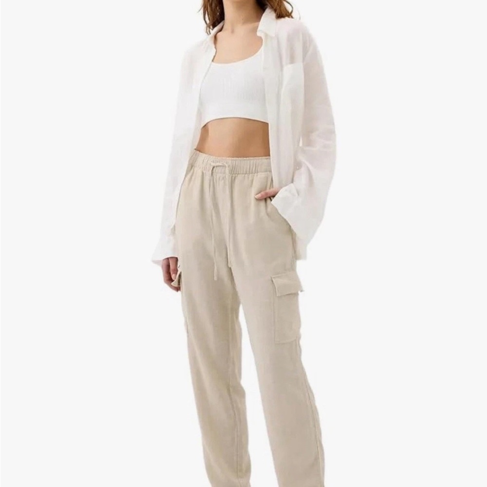 GAP Linen Blend Women's Beige Cargo Jogger Pants